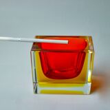 Sommerso red and yellow ashtray by seguso, murano, italy, 1970