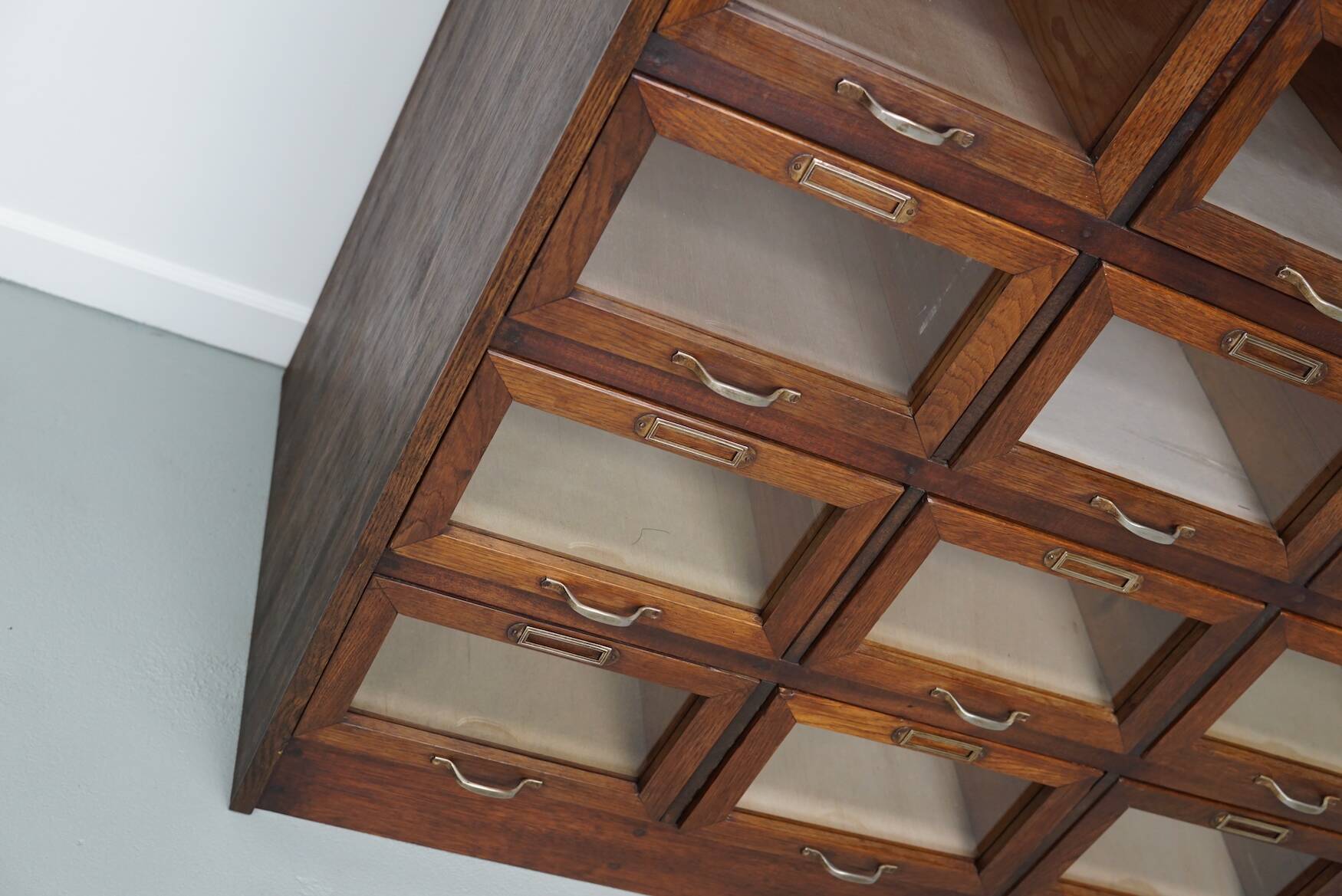 Vintage Dutch Oak Haberdashery Shop Cabinet / Vitrine, 1950s