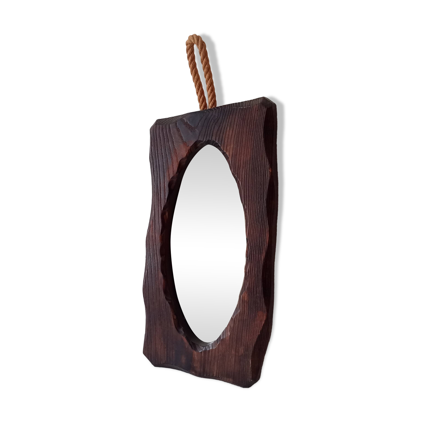 Brutalist antique mirror in solid wood from the 1950s/60s.