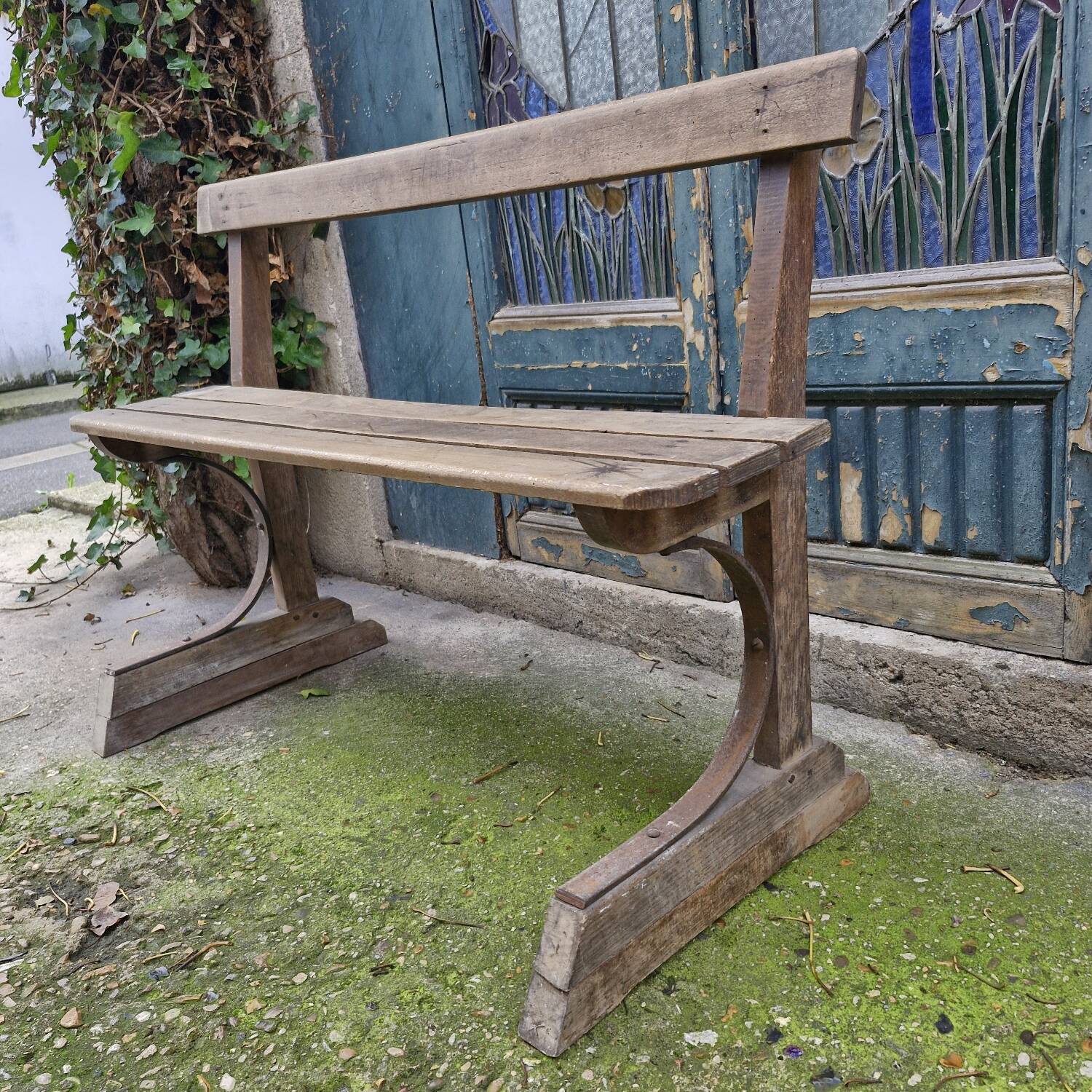 Antique wooden bench, France 19th century