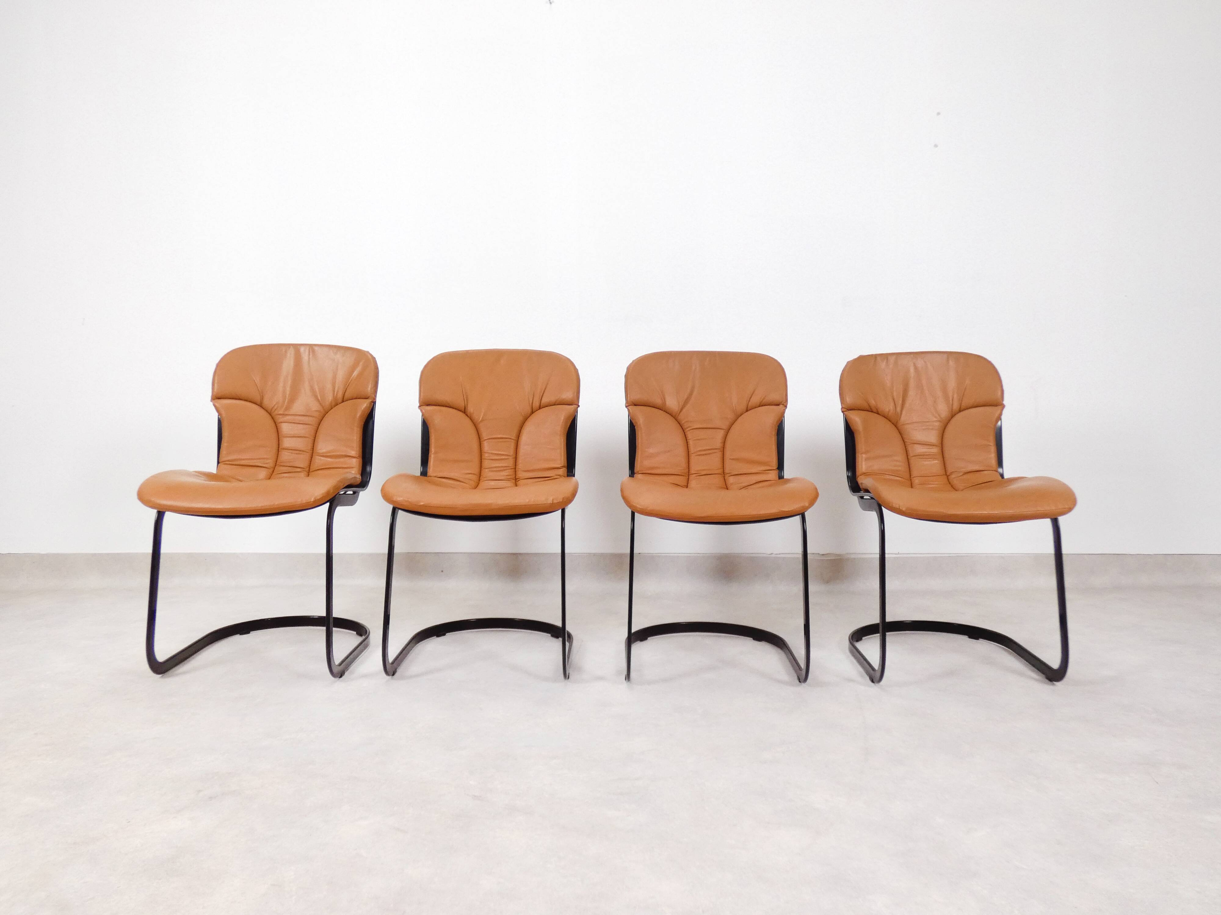 Chaises Willy Rizzo pour Cidue Italie - cuir