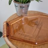 Plateau hexagonal en verre rose art déco