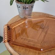 Plateau hexagonal en verre rose art déco