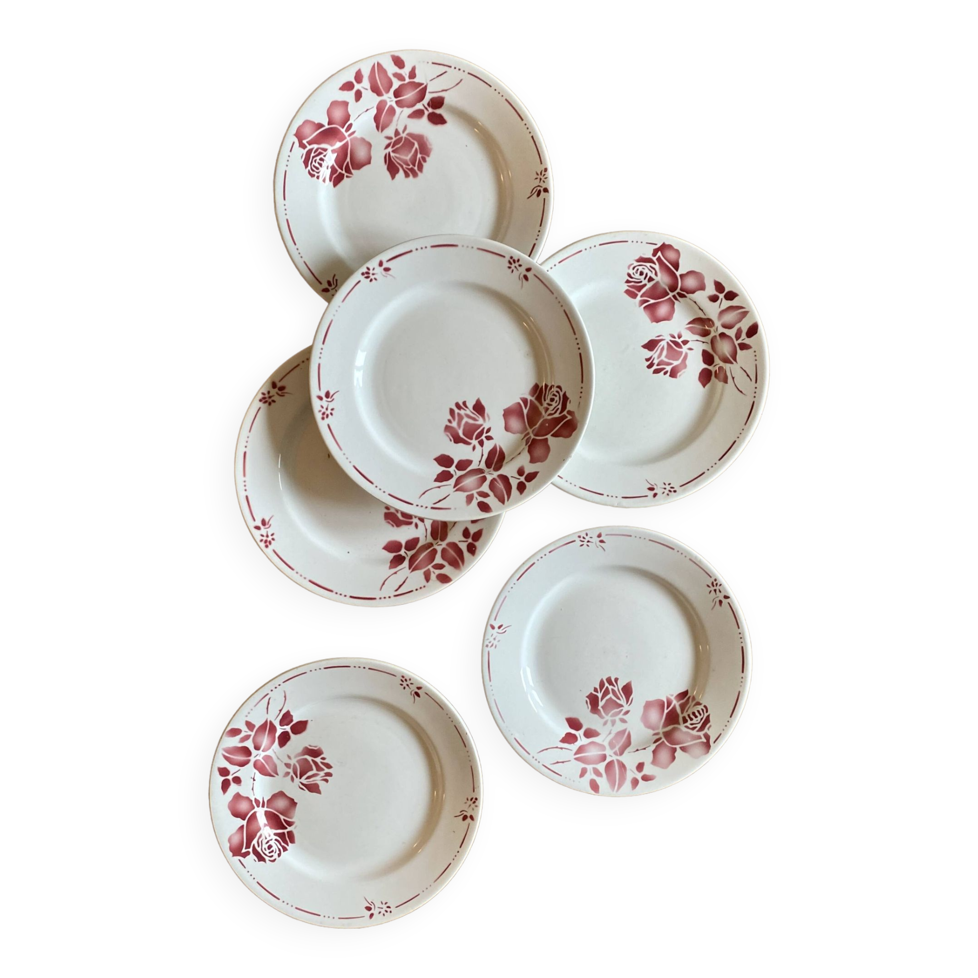 Lot de 6 assiettes plates vintage, modèle Gilbert de Moulin des Loups