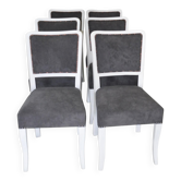Set of 6 Art Deco grey and white chairs in wood and fabric, 1930s.