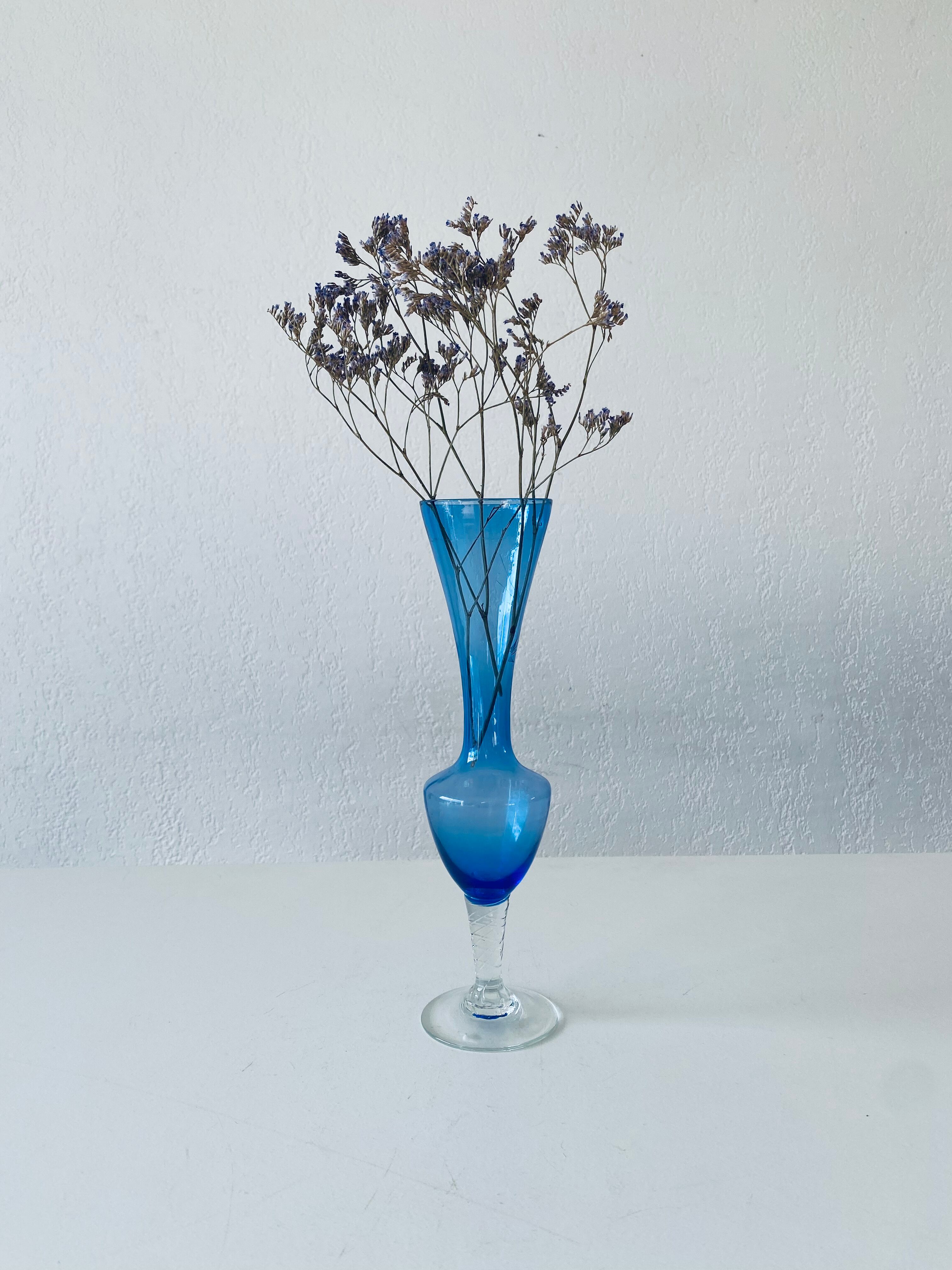 Blue and transparent glass vase