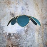 Flower suspension with metal structure and peacock blue linen petals