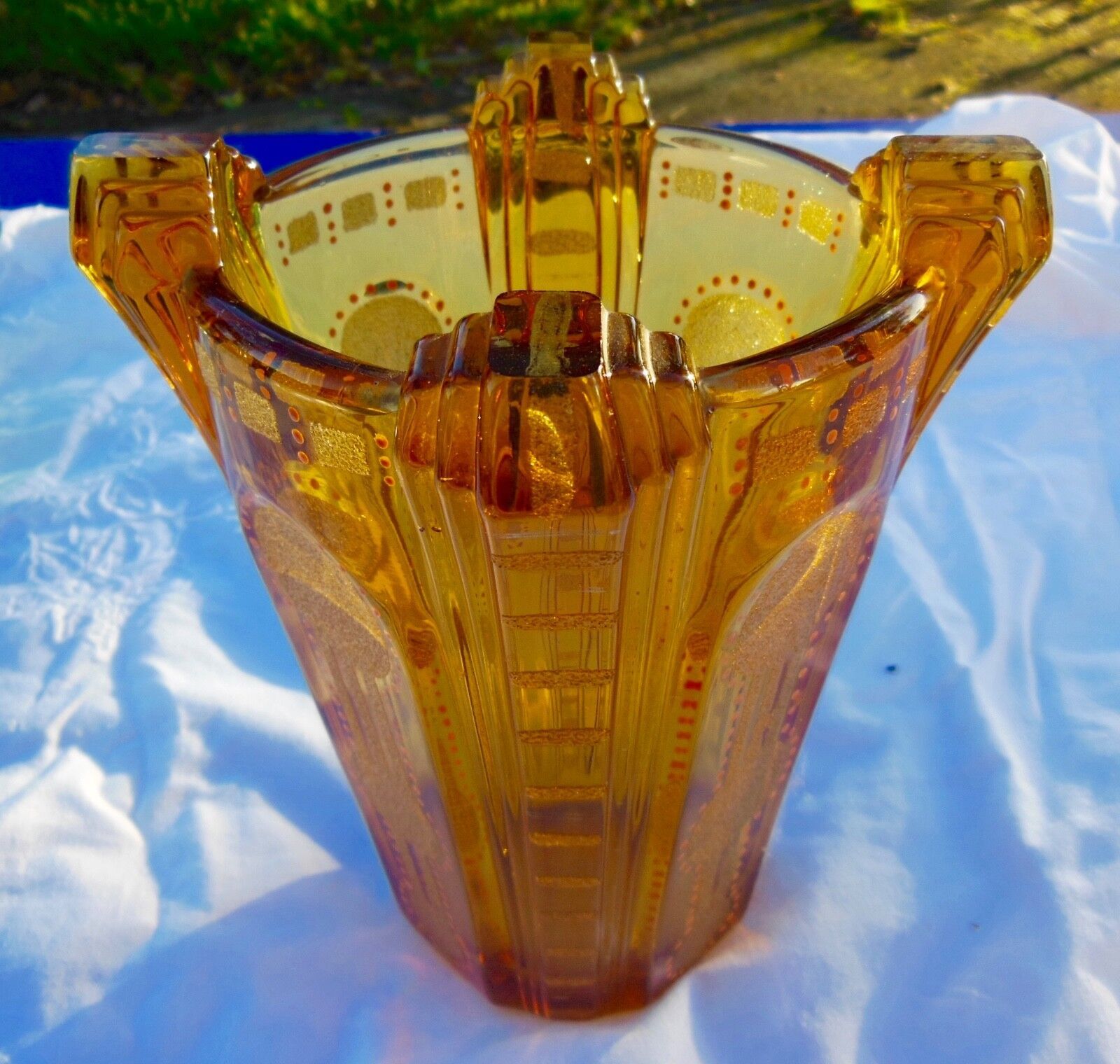 Art deco granite vase cleared with acid & enamelled