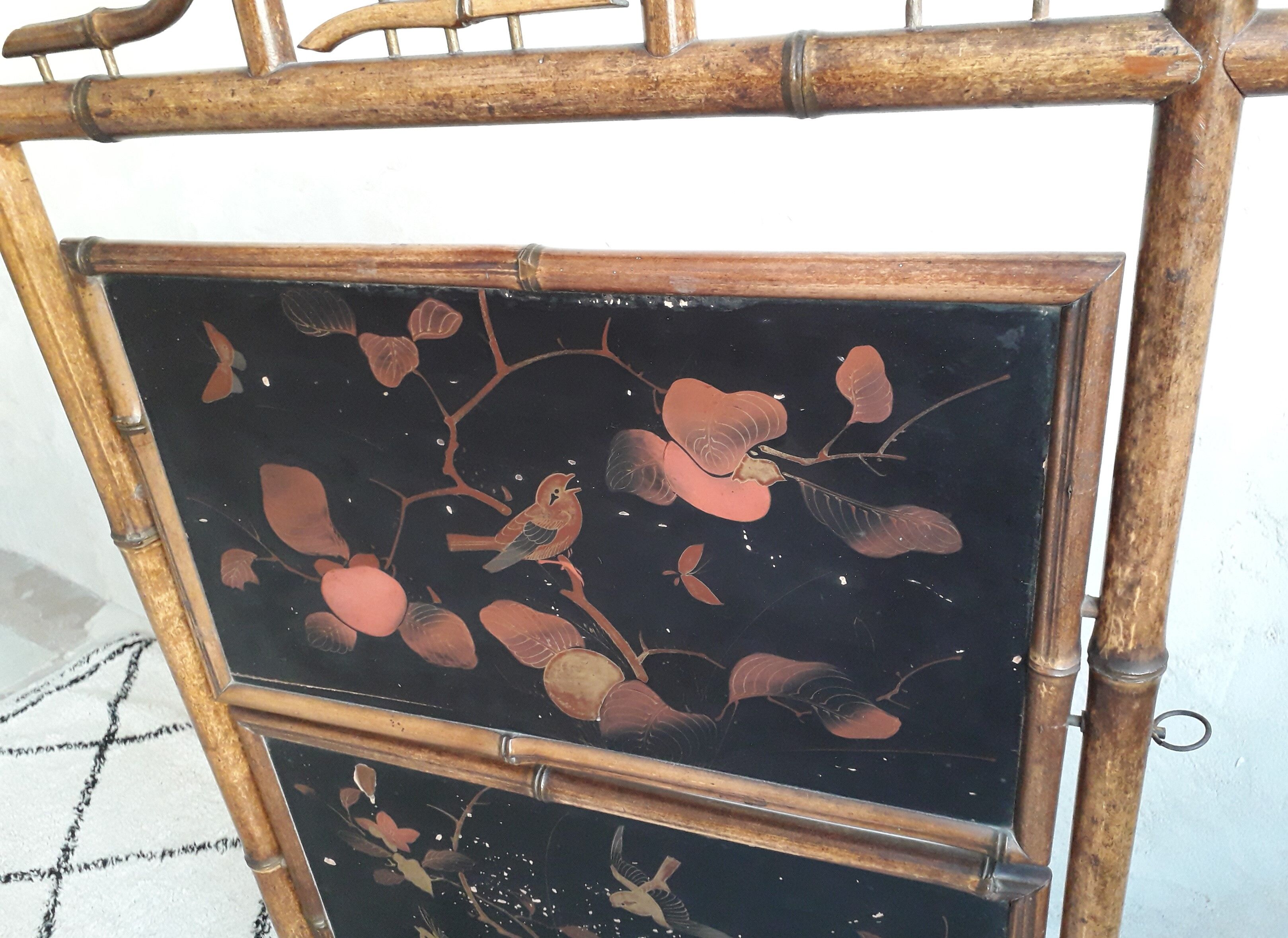 Bamboo shelves, fireplace