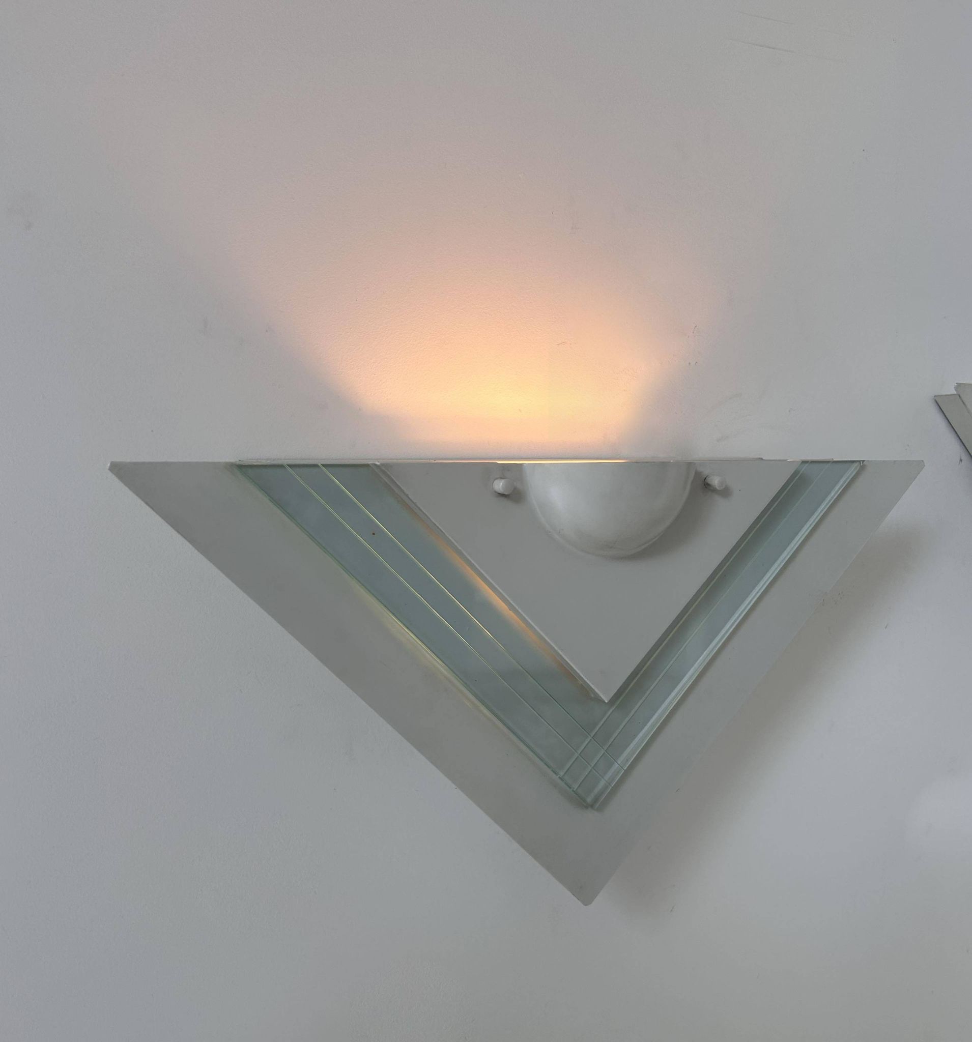 Pair of vintage wall lights, white lacquered metal and glass, Germany 1970s