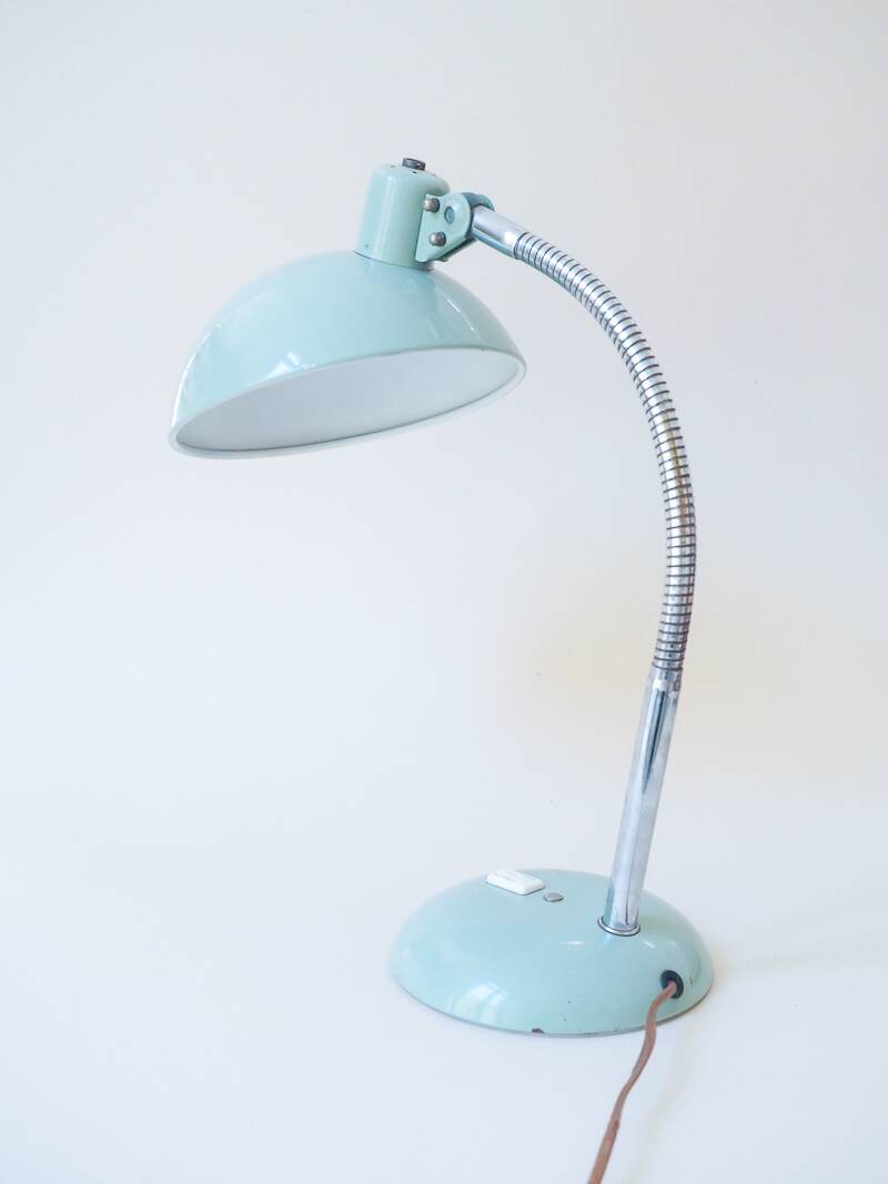 Grande lampe de bureau vintage en métal vert d'eau – Bras flexible chromé