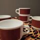 Set of 5 brown/white Negresco coffee cups, in opal glass from Arcopal, 1970