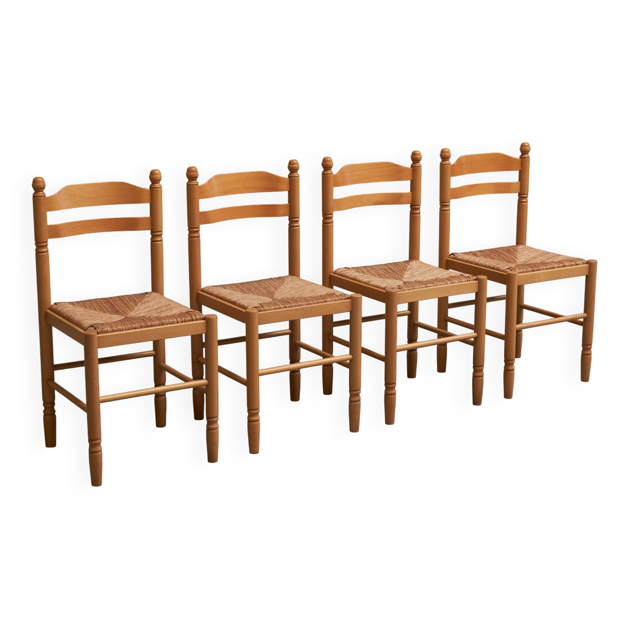 Set of 4 Mid Century beech dining chairs from the 1970s.