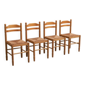 Ensemble 4 chaises salle à manger Mid Century en hêtre années 1970