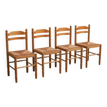 Set of 4 Mid Century beech dining chairs from the 1970s.