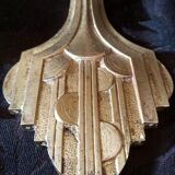 Art deco sconce, golden brass and yellow speckled Clichy glass globe
