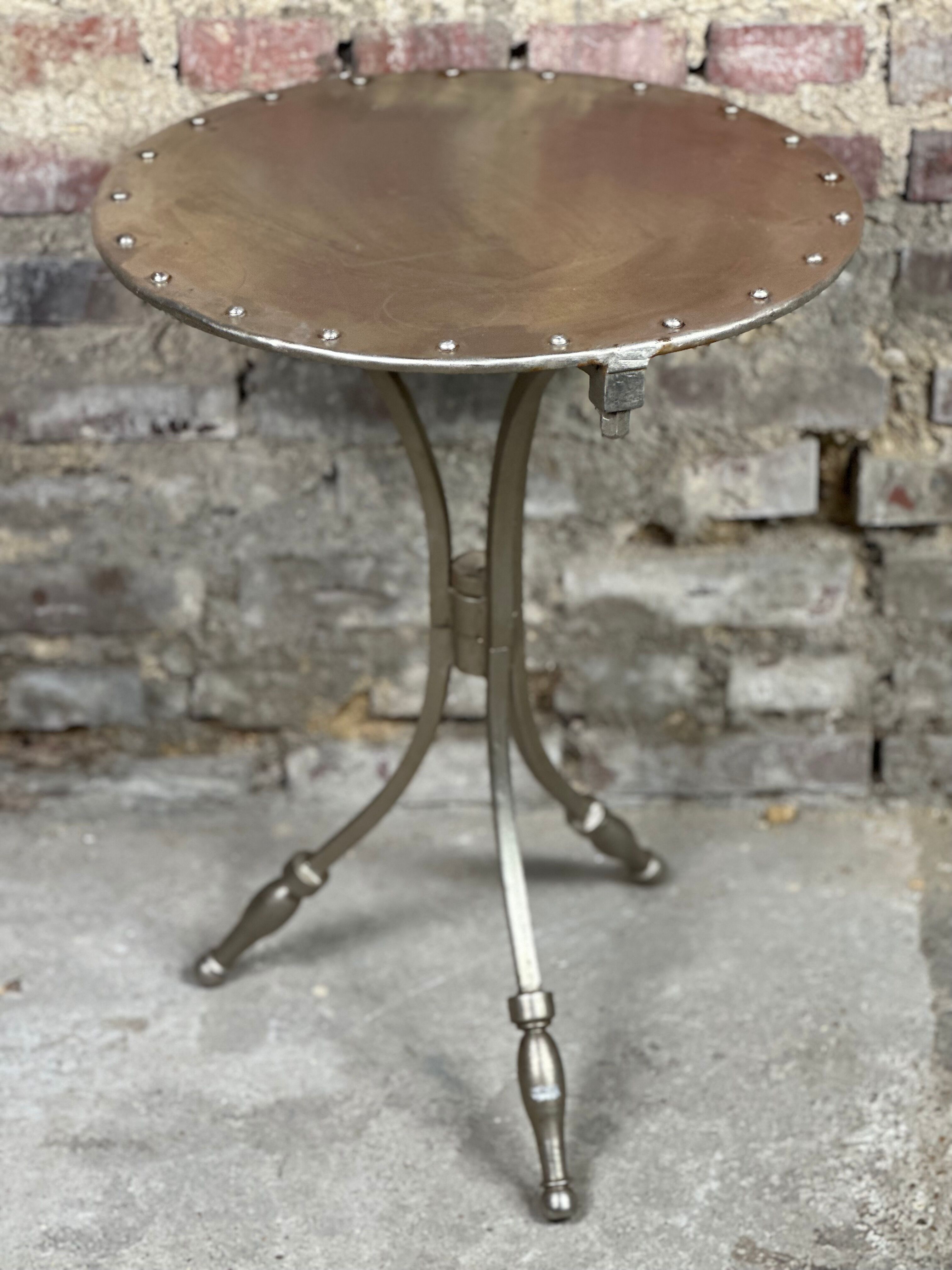 Side table industrial style riveted steel 1980