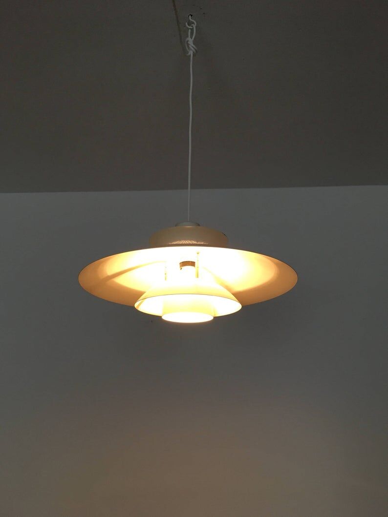 Danish mid century modern metal hanging lamp by Lyfa