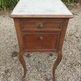 Solid wood bedside table with patinated door drawer