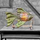 Vintage brass and stone fish-shaped wall light, 1970s