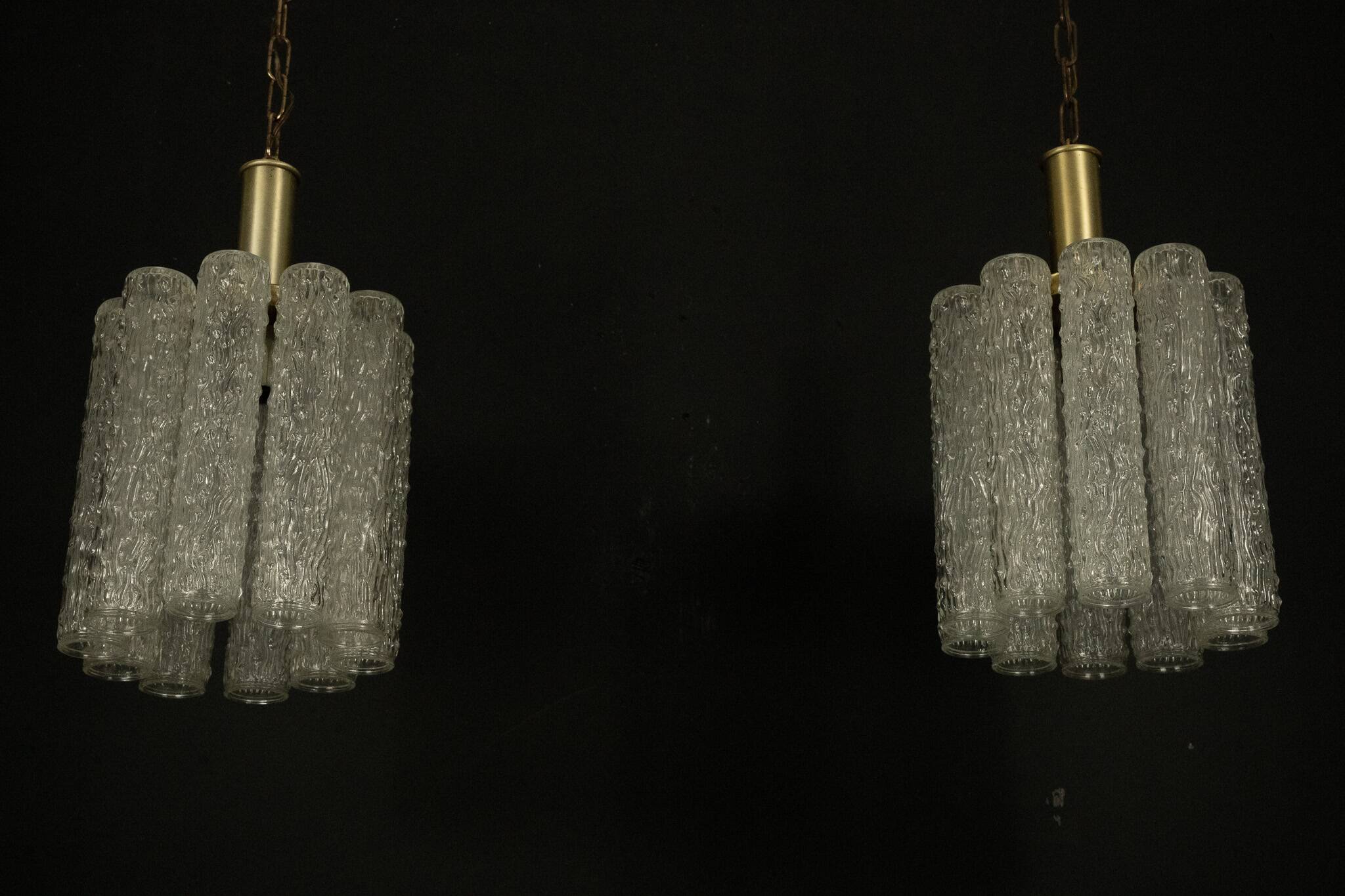Pair of Murano glass and brass chandeliers