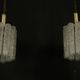 Pair of Murano glass and brass chandeliers