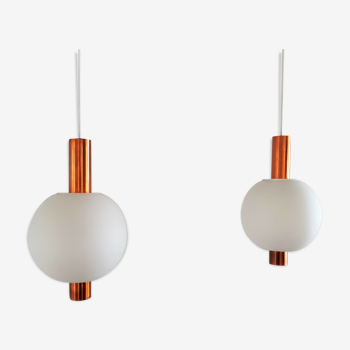 Copper and Glass Pendant Lamps from Hiemstra Evolux, 1960s, Set of 2