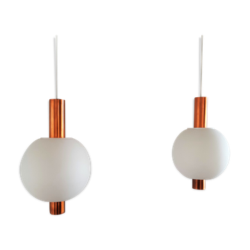 Copper and Glass Pendant Lamps from Hiemstra Evolux, 1960s, Set of 2