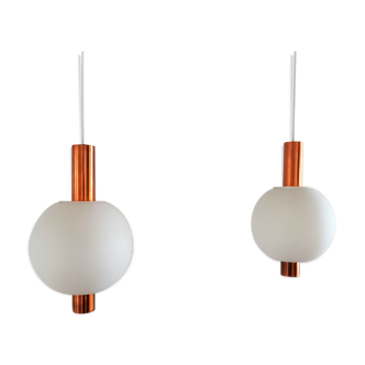 Copper and Glass Pendant Lamps from Hiemstra Evolux, 1960s, Set of 2