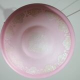 Italian Midcentury Pink Art Decò Vintage Glass Chandelier with decorations, 1950