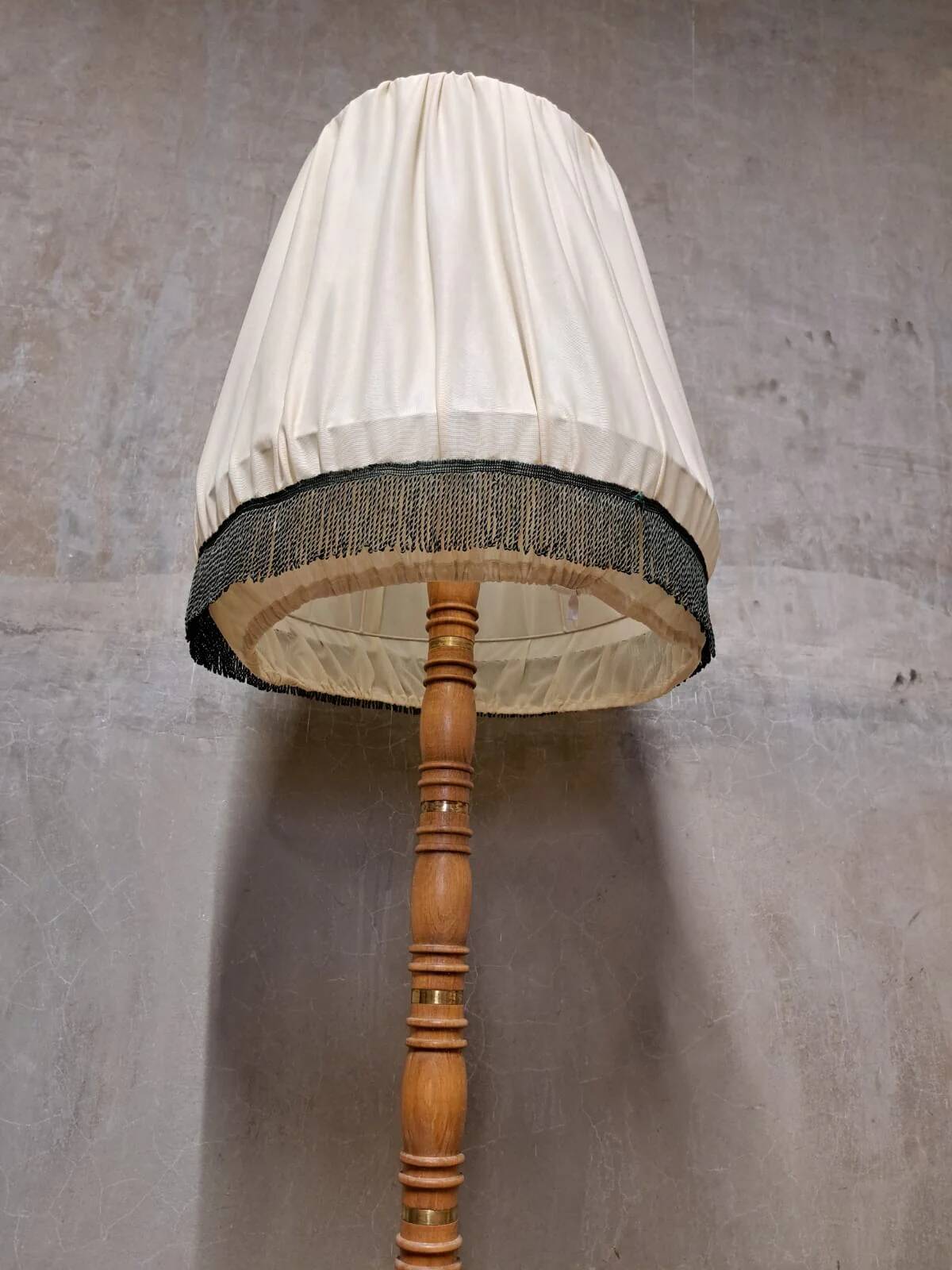 Vintage Wooden Floor Lamp with Pleated Shade, 1970s
