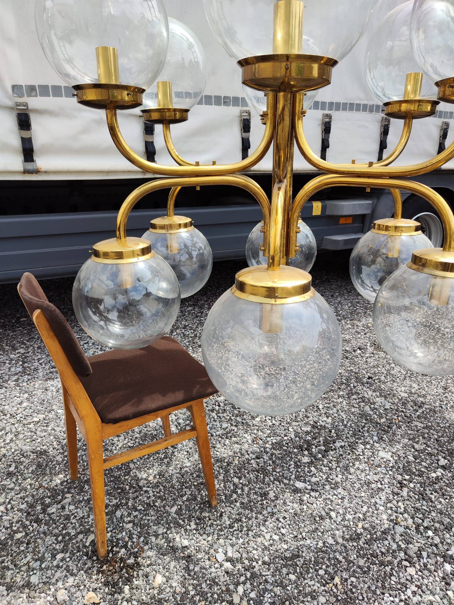 Large Vintage Brass Chandelier: Mid-Century Italian 13-Bulb Pendant Light