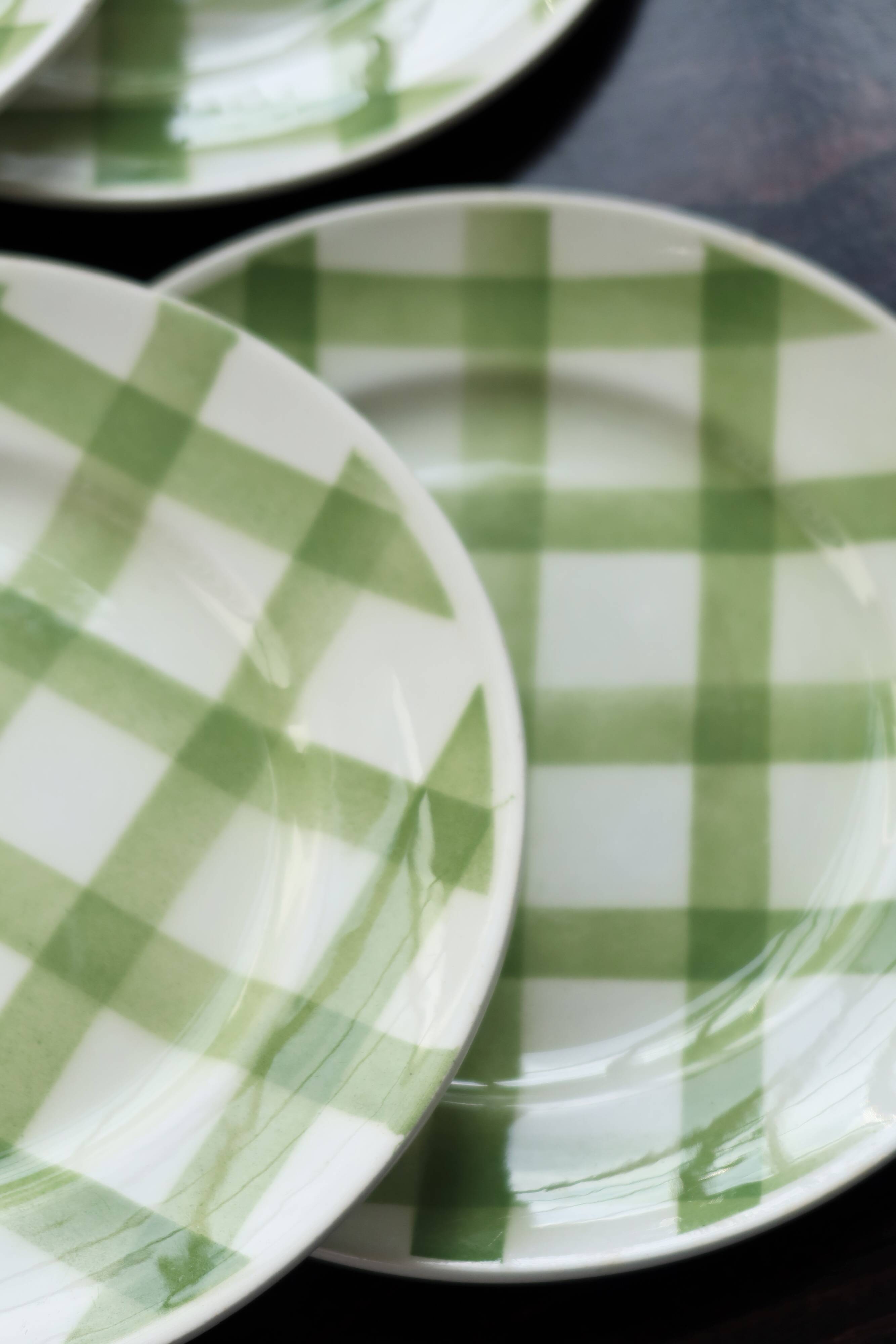 6 assiettes à dessert vintage faïence  Modèle Nappe vert - Moulin des Loups