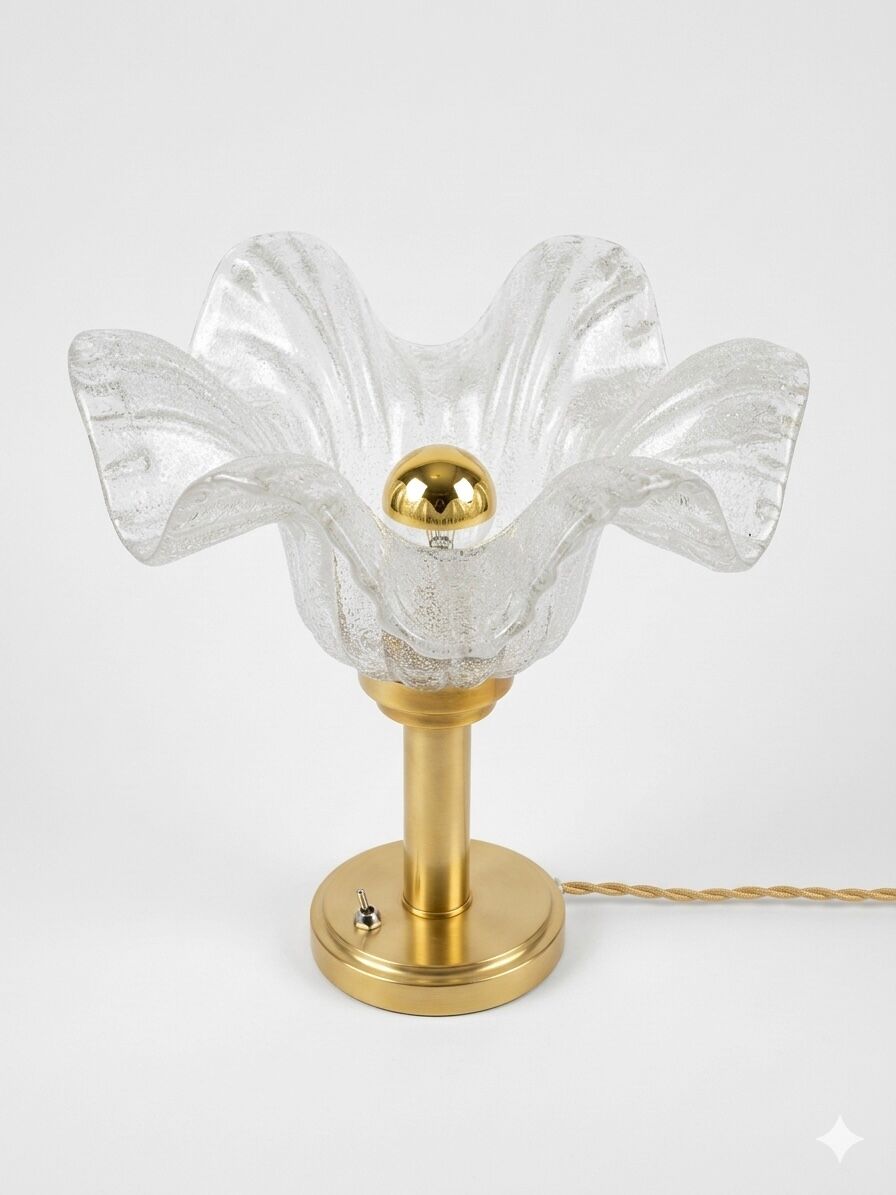 Table lamp "Corolle" – Murano Bullicante glass & patinated brass