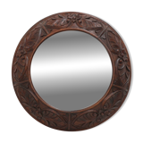 Grand miroir mural rustique en chêne avec sculptures florales, France années 1900