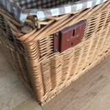 Vintage wicker trunk with burgundy metal closures