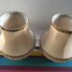 Pair of ancient ceramic lamp Moustiers style with vintage cream lampshades