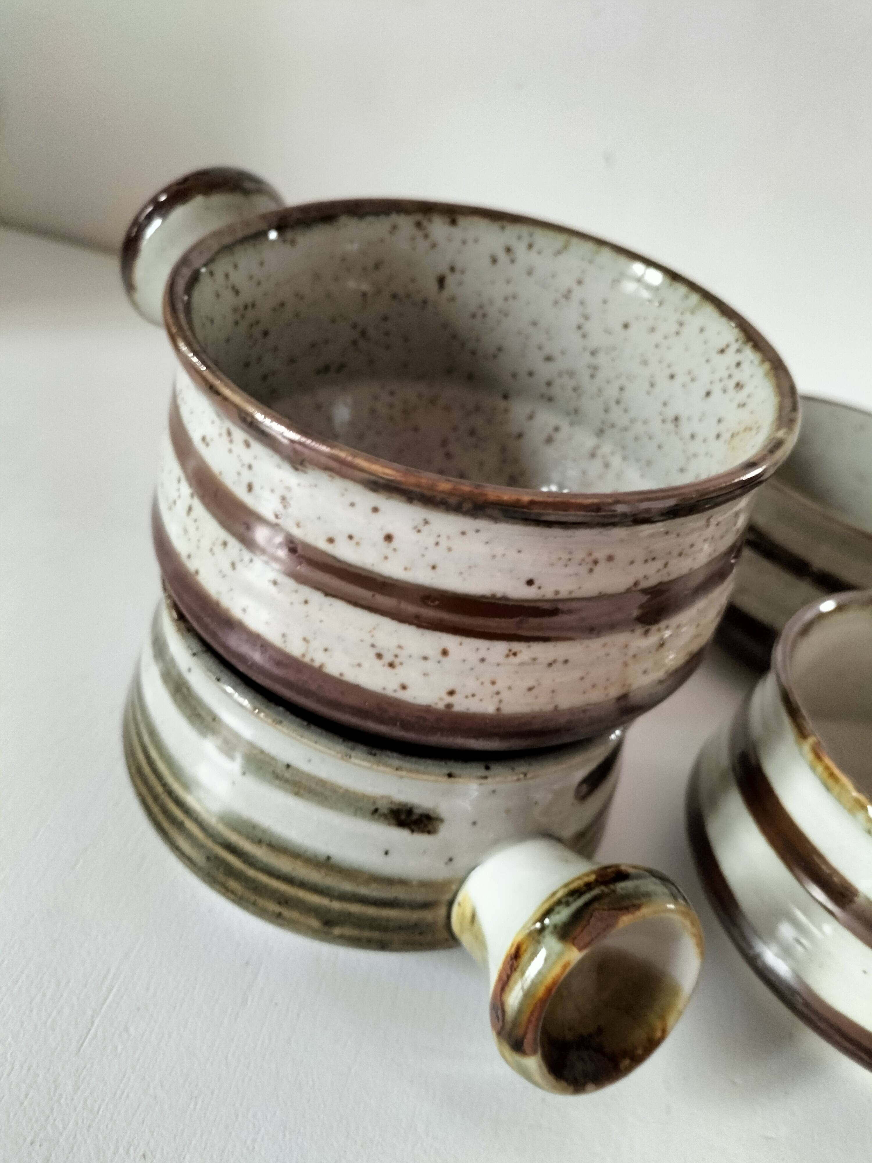 4 caquelons en grès émaillé, esprit wabi-sabi, années 70