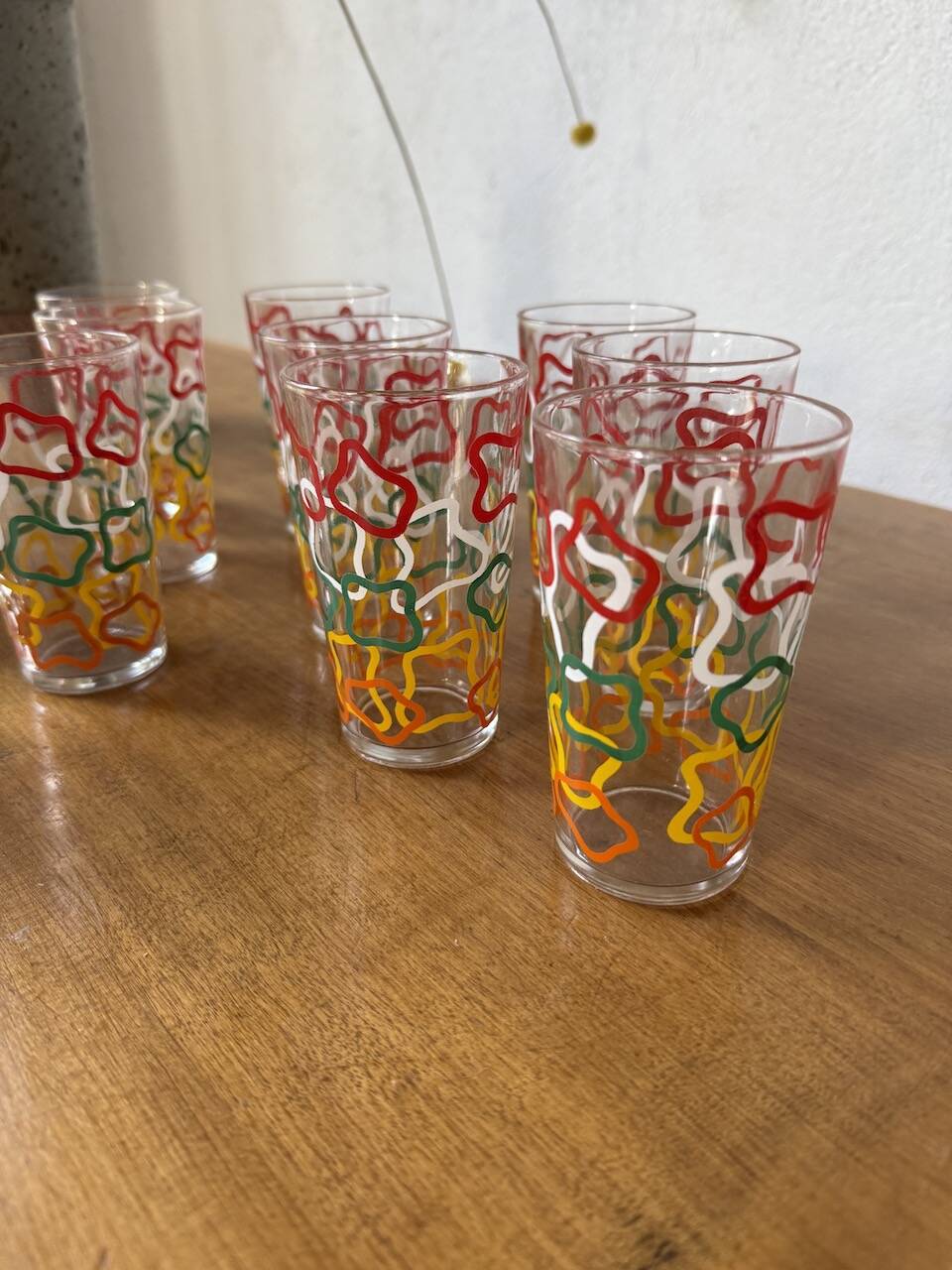 Set of 12 graphic glasses 1970