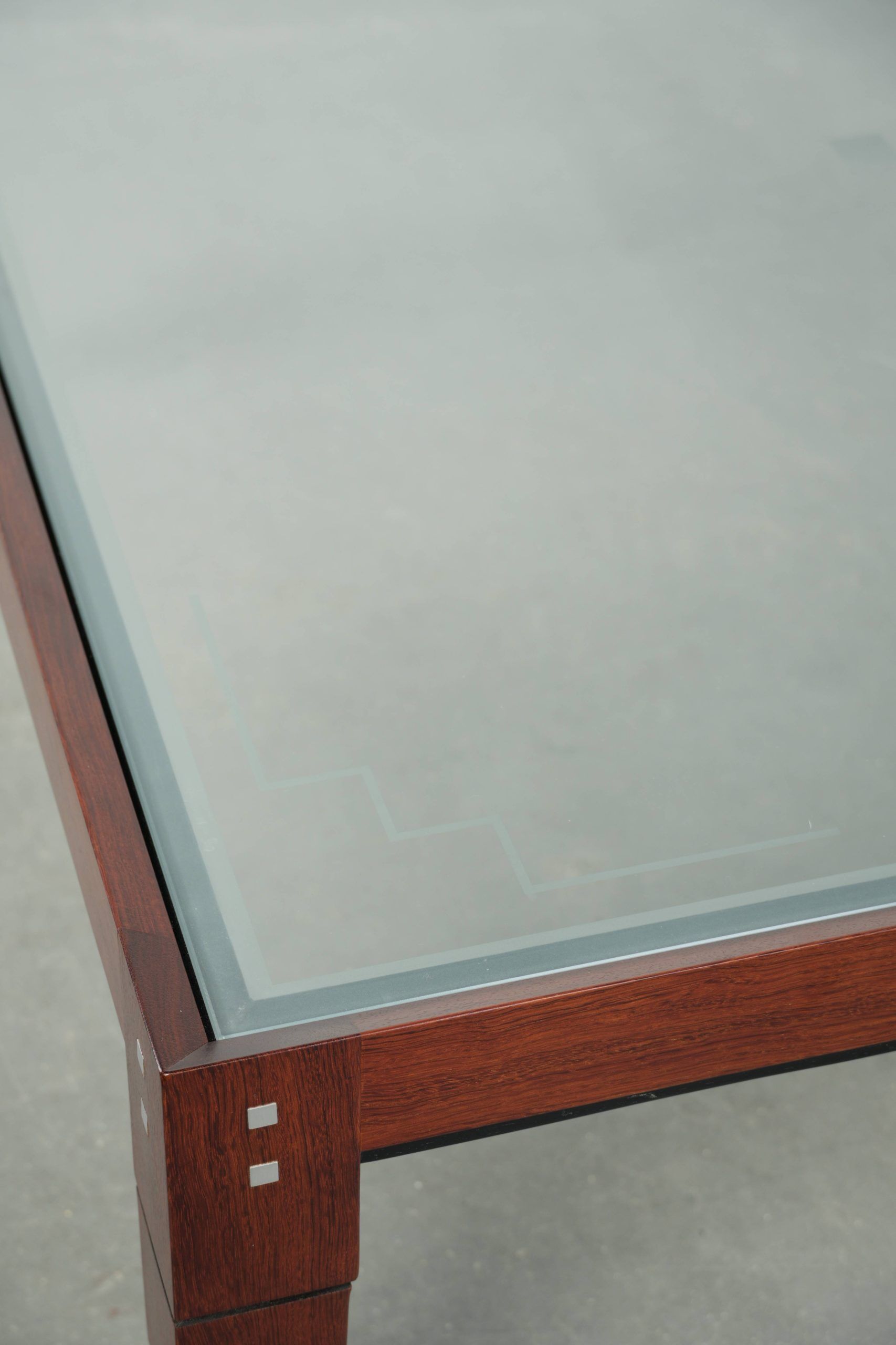 Beautiful and unique square Art Deco design coffee table with a glass top