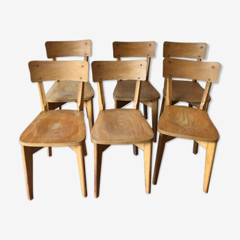 Lot de 6 chaises bois années 50