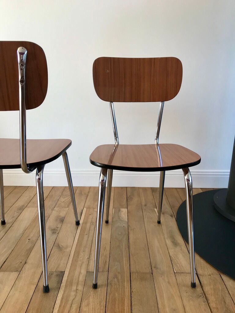 Trio of brown formica chairs 70s