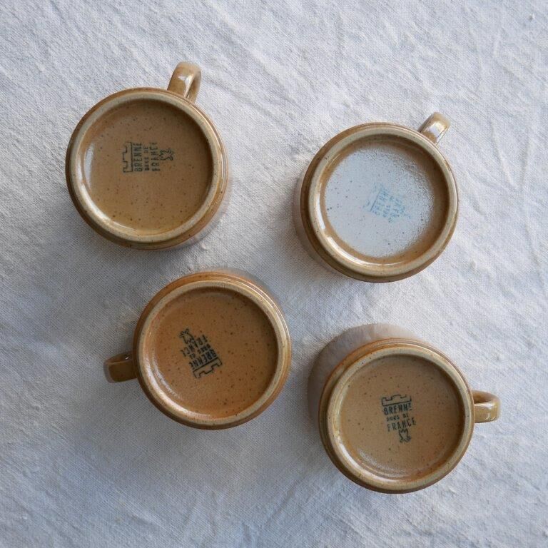 Set of 4 coffee cups in Brenne sandstone, France