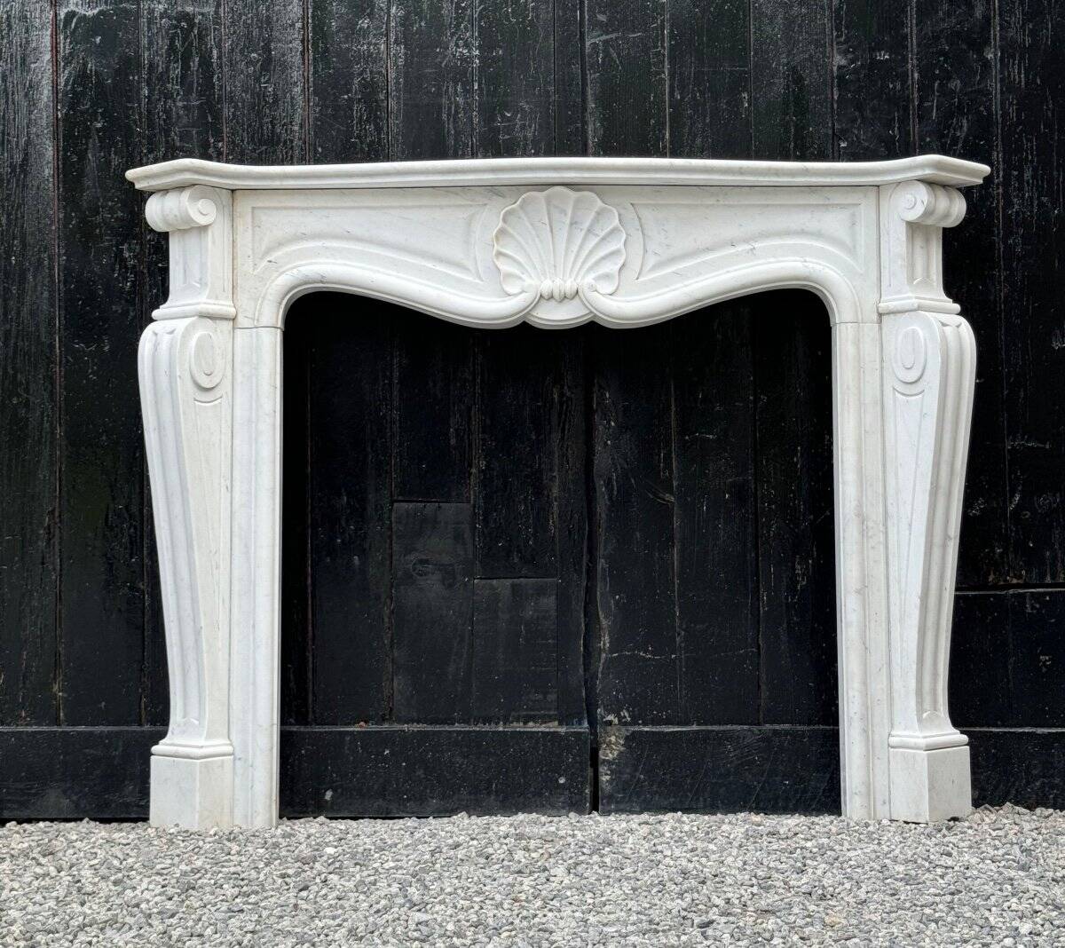 Louis XV Style Fireplace In White Carrara Marble, Circa 1980