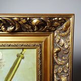 Still life with garlic, egg, and mortar signed Sarpe, 1979, oil on canvas.