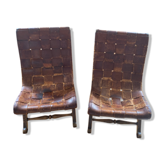 Pair of vintage braided leather faults