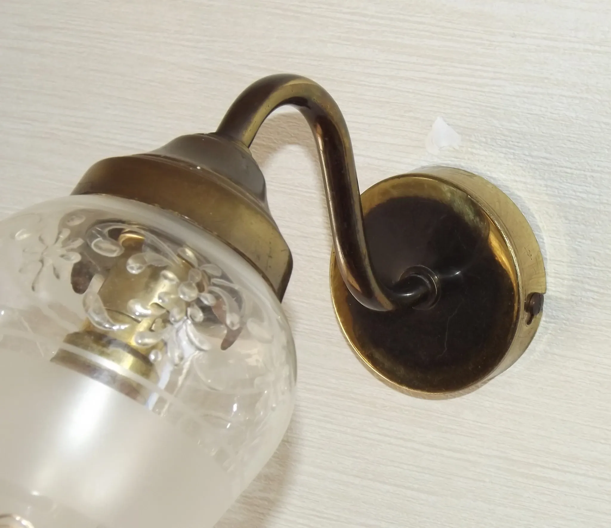 Pair of French Vintage Bronze Effect Metal Wall LIghts Floral Glass Shades