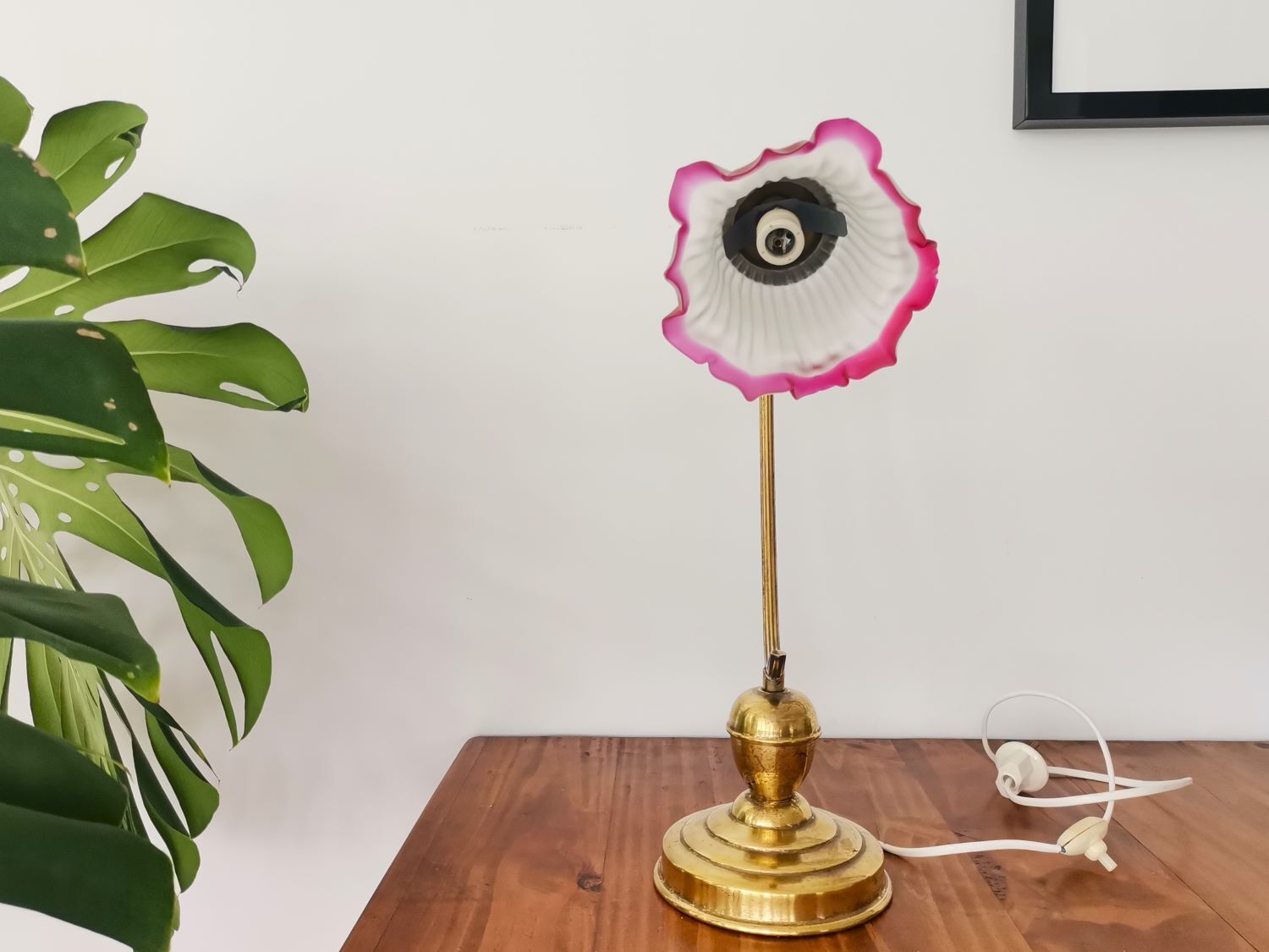 Art Nouveau 1930s brass and frosted glass table lamp