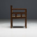 Art Deco Wooden Armchair with Rush Seat, France, 1920s