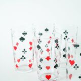 Set of 6 water glasses, Jeu de Cartes motifs, 1970